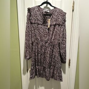 REBECCA MINKOFF SELANDRA long sleeve waist defined tiered mini dress